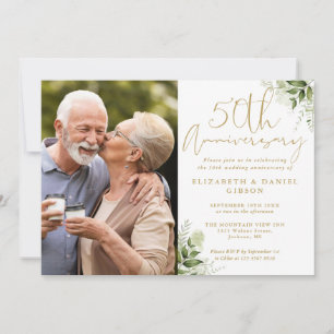 Invitation 50e Anniversaire de Mariage Floral Photo Or