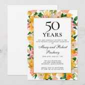 Invitation 50e anniversaire de Mariage Floral rose jaune (Devant / Derrière)