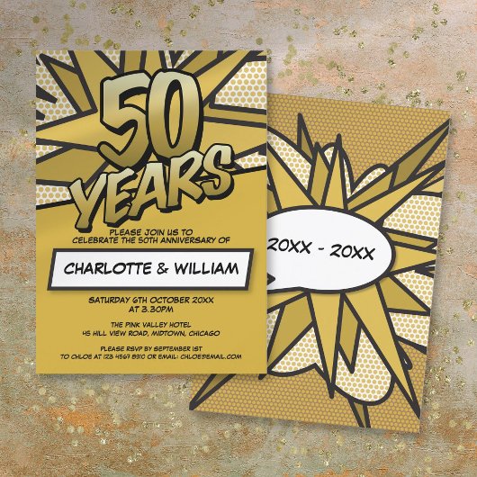 Invitation 50e anniversaire de mariage fun rétro