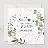 Invitation 50e anniversaire de mariage géométrique or tropica (Devant)