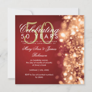 Invitation 50e Anniversaire de Mariage Glamour Étincelles Or 