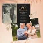 Invitation 50e anniversaire de Mariage Gold Black 2 Photo<br><div class="desc">Personnalisez avec votre photo mariage préférée et vos détails spéciaux de célébration du 50e anniversaire de mariage d'or en typographie or chic sur un arrière - plan noir. Le verso comporte une deuxième photo spéciale. Conçu par Thisisnotme©</div>