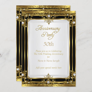 Invitation 50e anniversaire de Mariage Gold Black White Pearl