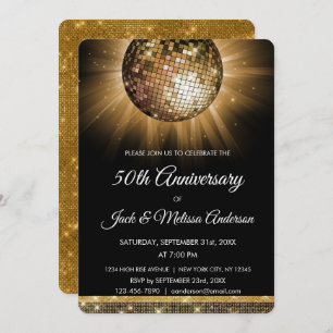 Invitation 50e anniversaire de Mariage Gold Disco Ball