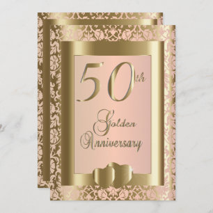 Invitation 50e anniversaire de Mariage Gold et Rose Texte d