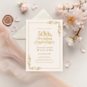 Invitation 50e anniversaire de Mariage Gold Floral Frame