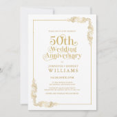 Invitation 50e anniversaire de Mariage Gold Floral Frame (Devant)