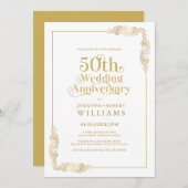 Invitation 50e anniversaire de Mariage Gold Floral Frame (Devant / Derrière)