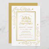 Invitation 50e anniversaire de Mariage Gold Frame (Devant / Derrière)