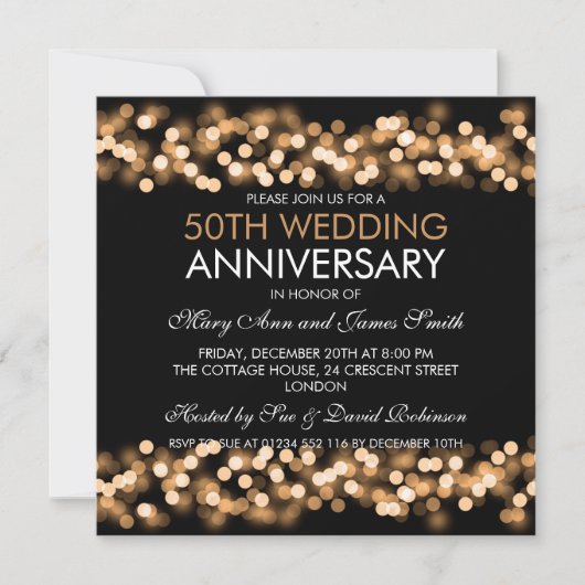 Invitation 50e anniversaire de mariage Gold Hollywood Glam (Devant)