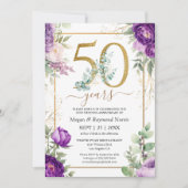 Invitation 50e anniversaire de Mariage Gold Purple Peony (Devant)