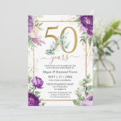 Invitation 50e anniversaire de Mariage Gold Purple Peony (Debout devant)