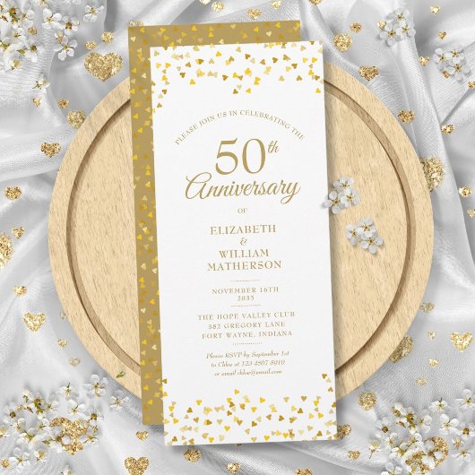 Invitation 50e anniversaire de mariage Golden Love Hearts
