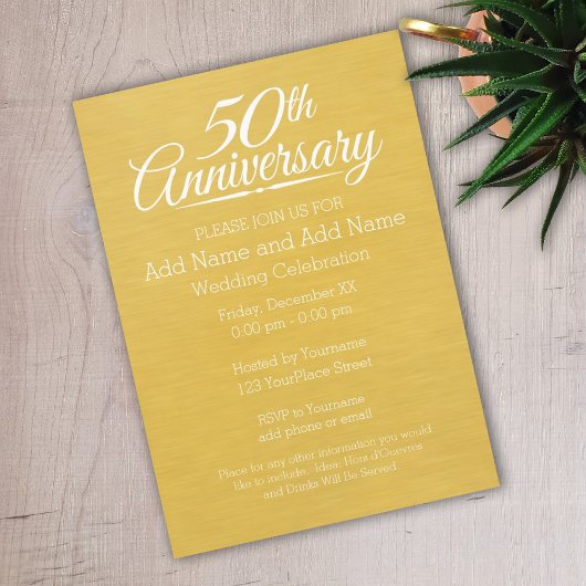 Invitation 50e anniversaire de mariage grande impression or