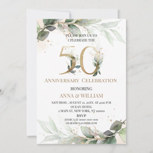 Invitation 50e anniversaire de mariage Greenery (Devant)