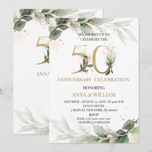 Invitation 50e anniversaire de mariage Greenery (Devant / Derrière)