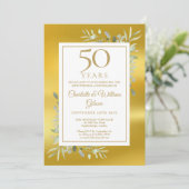 Invitation 50e anniversaire de mariage greenery feuille d'or (Debout devant)