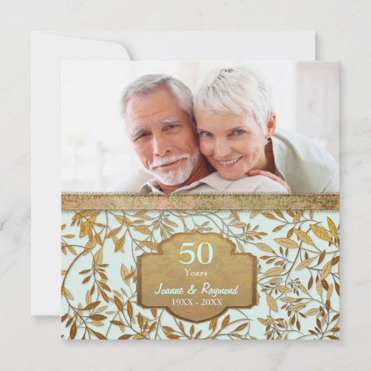 Invitation 50e anniversaire de mariage Leaves of Gold (Devant)