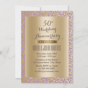 Invitation 50e anniversaire de Mariage Leopard d'or et de vio
