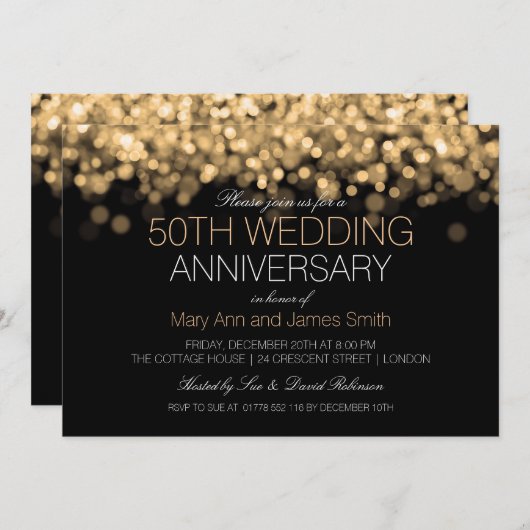 Invitation 50e Anniversaire de Mariage Lumières Dorées (Devant / Derrière)