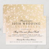 Invitation 50e Anniversaire de Mariage Lumières Dorées Étince (Devant / Derrière)