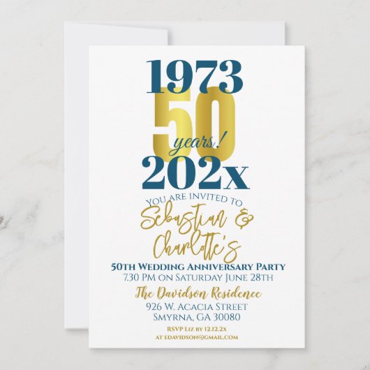 Invitation 50e anniversaire de Mariage Moderne (Devant)
