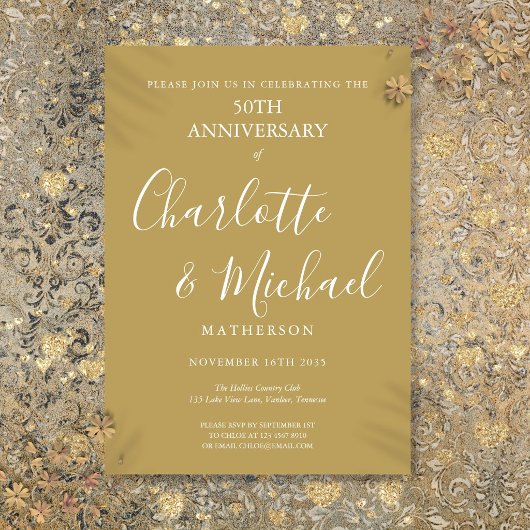 Invitation 50e anniversaire de mariage moderne et doré