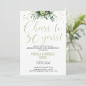 Invitation 50e Anniversaire De Mariage Moderne Fleurs Vertes (Debout devant)