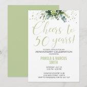 Invitation 50e Anniversaire De Mariage Moderne Fleurs Vertes (Devant / Derrière)