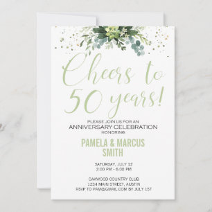 Invitation 50e Anniversaire de Mariage Moderne Floral Vert