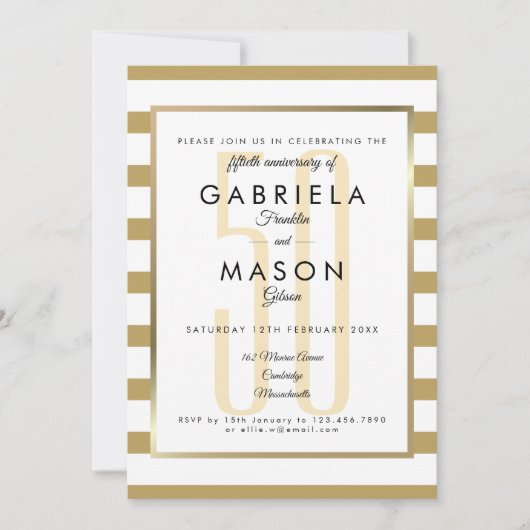 Invitation 50e Anniversaire de Mariage Moderne Rayure Dorée (Devant)