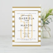 Invitation 50e Anniversaire de Mariage Moderne Rayure Dorée (Debout devant)