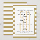 Invitation 50e Anniversaire de Mariage Moderne Rayure Dorée (Devant / Derrière)
