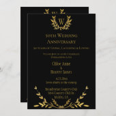 Invitation 50e anniversaire de Mariage Monogramme d'or Invita (Devant / Derrière)