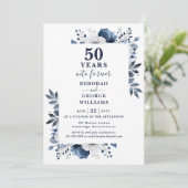 Invitation 50e anniversaire de Mariage Monogramme floral bleu (Debout devant)