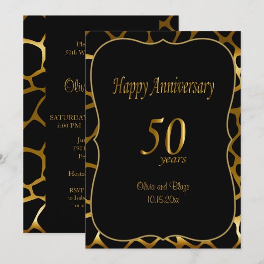 Invitation 50e anniversaire de mariage | motif girafe (Devant / Derrière)
