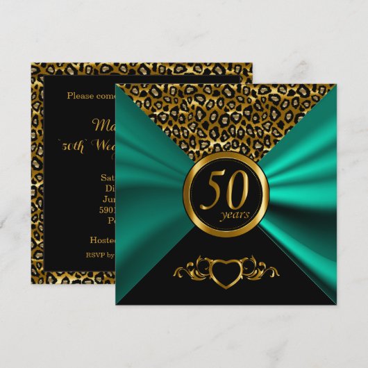 Invitation 50e anniversaire de mariage | Motif léopard (Devant / Derrière)