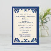 Invitation 50e anniversaire de mariage Navy Flourish Scroll (Debout devant)
