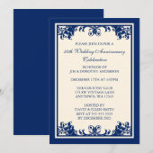 Invitation 50e anniversaire de mariage Navy Flourish Scroll (Devant / Derrière)
