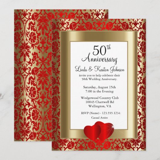 Invitation 50e anniversaire de mariage noces d'or et de sang (Devant / Derrière)
