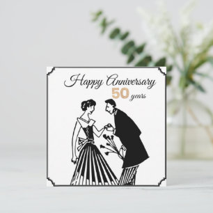 Invitation 50e anniversaire de mariage noir et blanc élégant