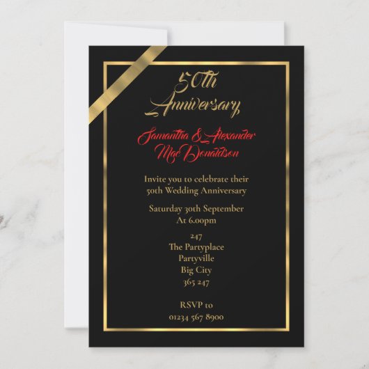 Invitation 50e anniversaire de mariage noir et or (Devant)