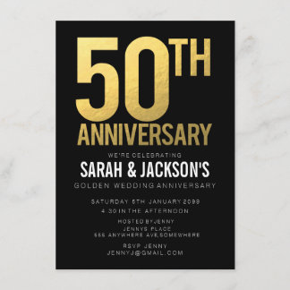 Invitation 50e anniversaire de mariage noir et or