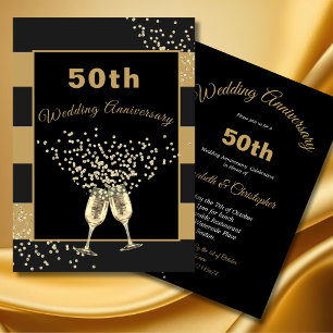 Invitation 50e anniversaire de mariage noir or chic élégant