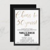 Invitation 50e Anniversaire de Mariage Noir Or Moderne (Devant / Derrière)