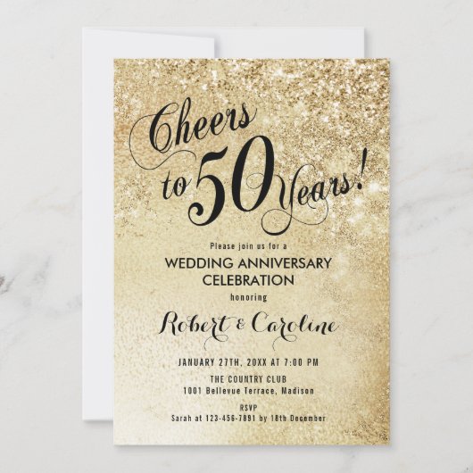 Invitation 50e anniversaire de mariage or (Devant)