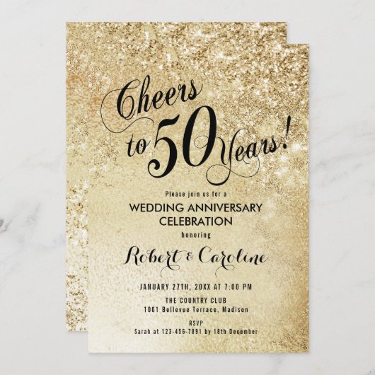Invitation 50e anniversaire de mariage or (Devant / Derrière)