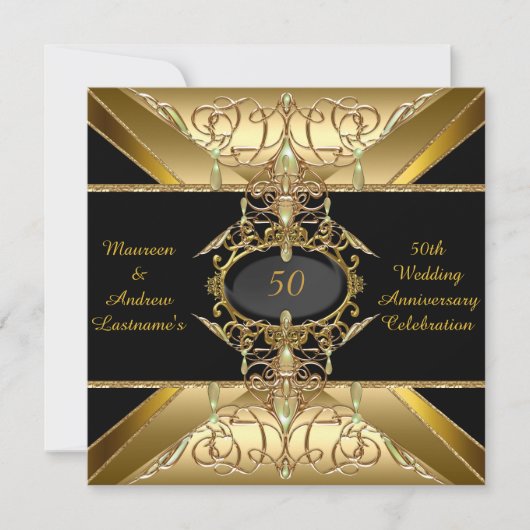 Invitation 50e anniversaire de Mariage or bijou d'or (Devant)