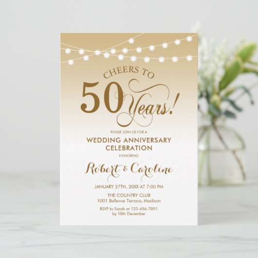 Invitation 50e anniversaire de mariage - Or Blanc (Debout devant)
