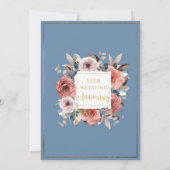 Invitation 50e anniversaire de mariage, or bleu floral blush (Dos)